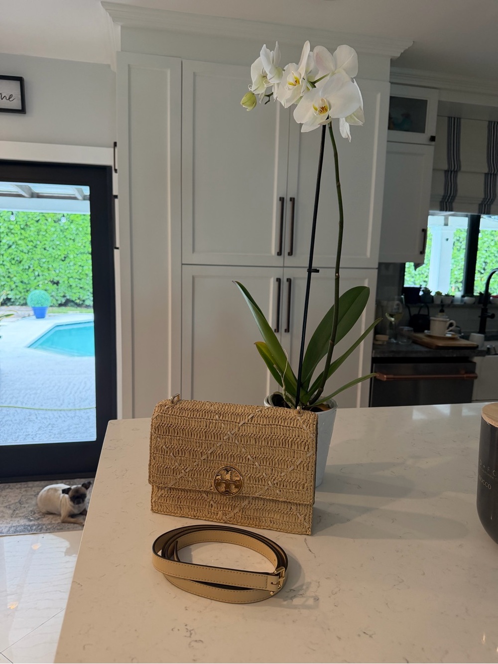 Tory Burch Natural Straw Crossbody with Gold Logo